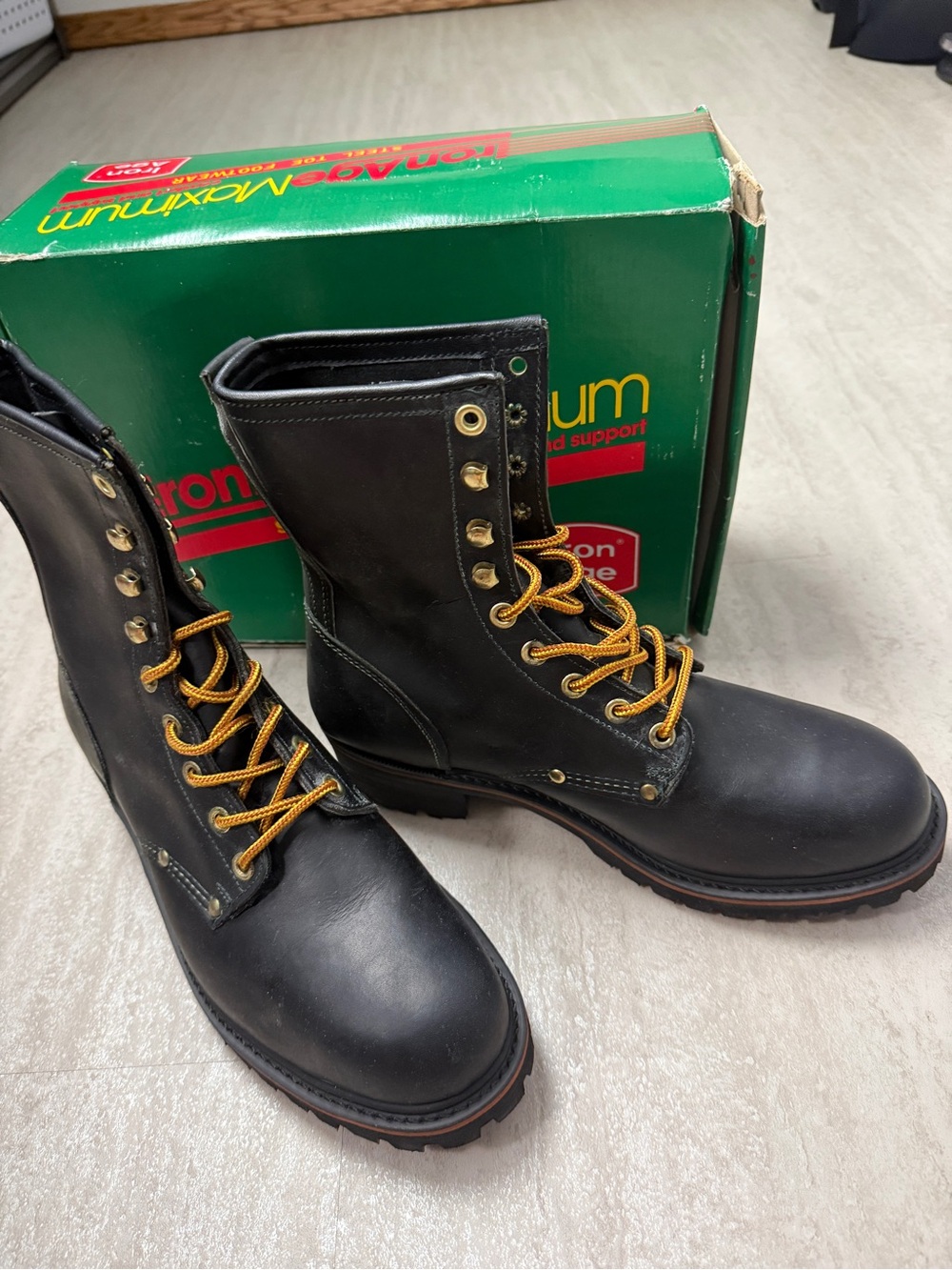 Vintage Iron Age Mountain Steel Toe Black leather logger boots Michael Myers New - Picture 2 of 9